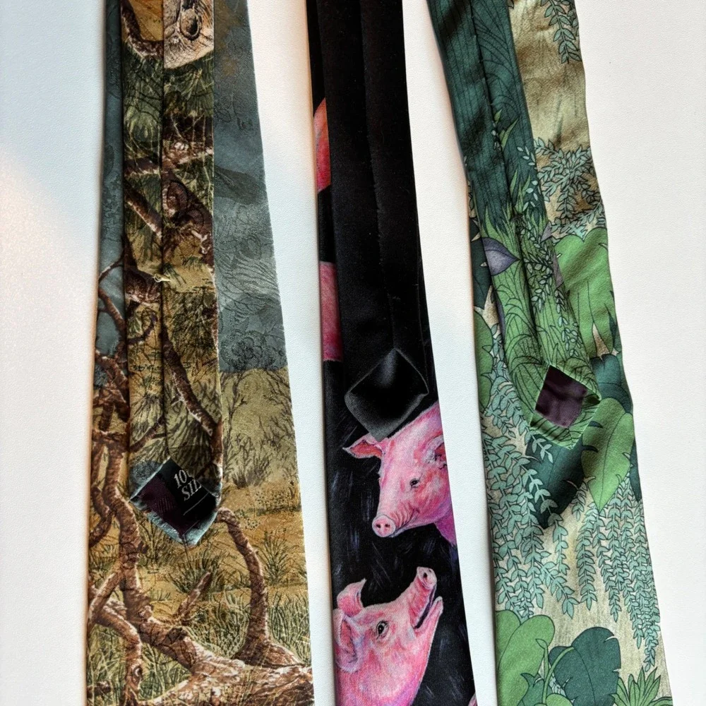 Lot 3 Vtg Animal Print Neckties Wildlife Endangered Species WWF Mens Tie Novelty